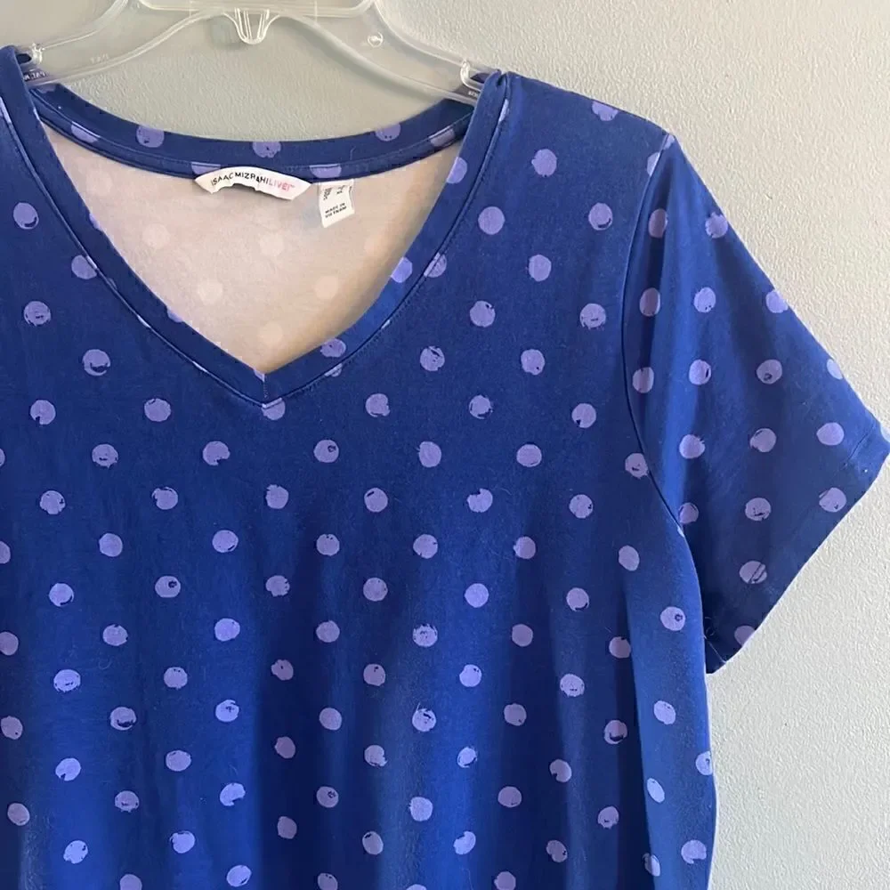 Isaac Mizrahi Women’s Large short sleeve blue and purple cute polka dot dress